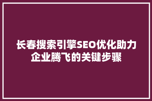 长春搜索引擎SEO优化助力企业腾飞的关键步骤