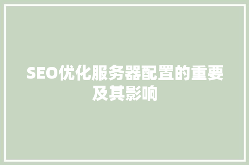 SEO优化服务器配置的重要及其影响