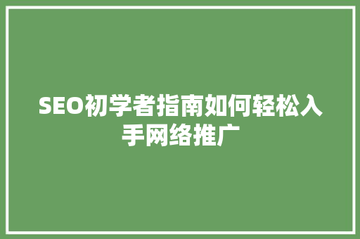 SEO初学者指南如何轻松入手网络推广