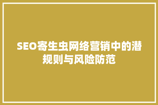 SEO寄生虫网络营销中的潜规则与风险防范