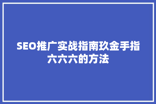 SEO推广实战指南玖金手指六六六的方法