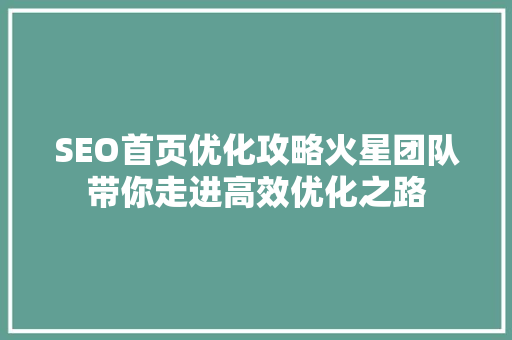 SEO首页优化攻略火星团队带你走进高效优化之路