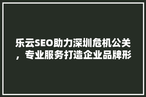 乐云SEO助力深圳危机公关，专业服务打造企业品牌形象