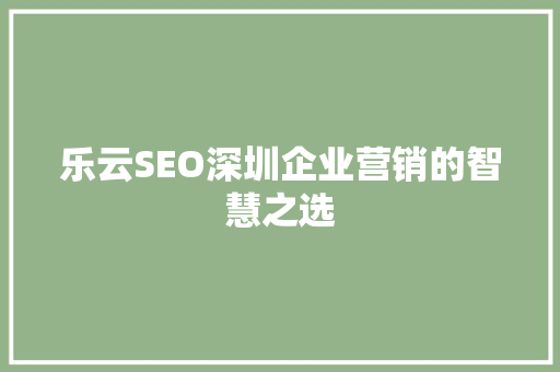 乐云SEO深圳企业营销的智慧之选
