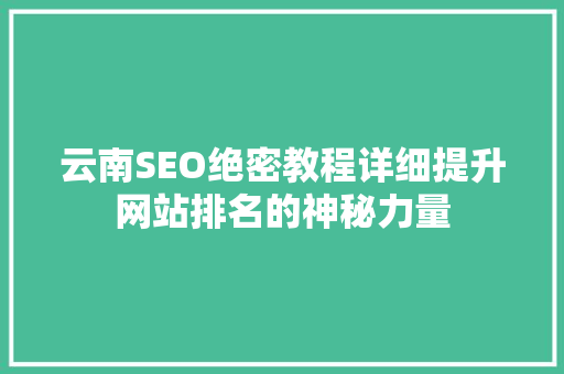 云南SEO绝密教程详细提升网站排名的神秘力量