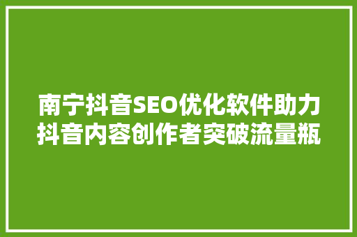 南宁抖音SEO优化软件助力抖音内容创作者突破流量瓶颈