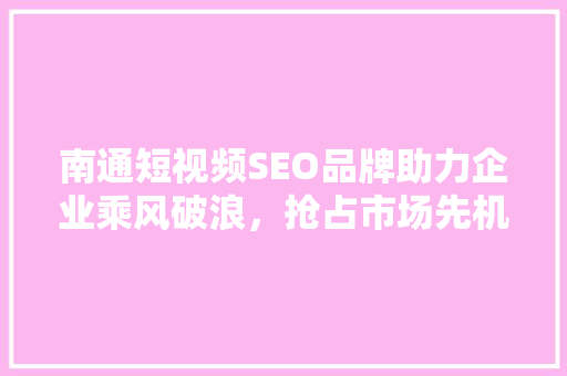 南通短视频SEO品牌助力企业乘风破浪，抢占市场先机