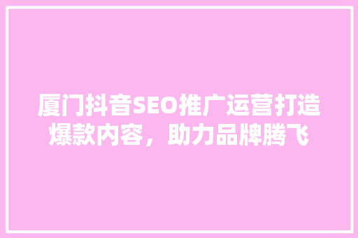 厦门抖音SEO推广运营打造爆款内容，助力品牌腾飞