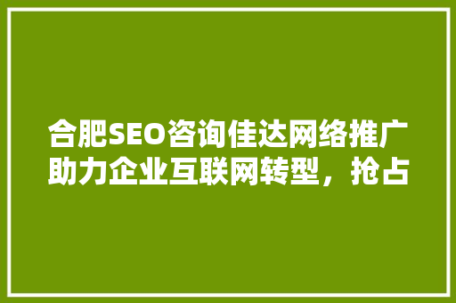 合肥SEO咨询佳达网络推广助力企业互联网转型，抢占市场先机