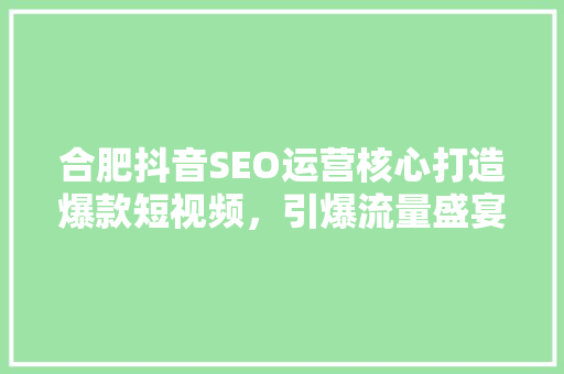 合肥抖音SEO运营核心打造爆款短视频，引爆流量盛宴