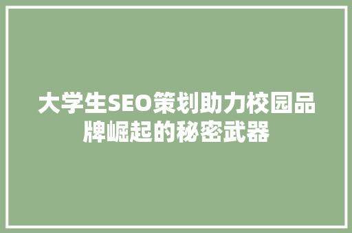 大学生SEO策划助力校园品牌崛起的秘密武器