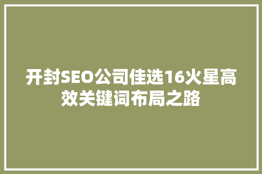 开封SEO公司佳选16火星高效关键词布局之路
