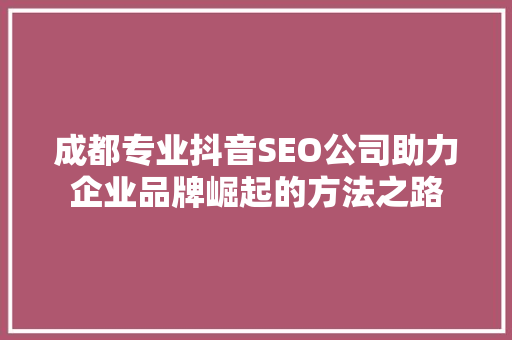 成都专业抖音SEO公司助力企业品牌崛起的方法之路