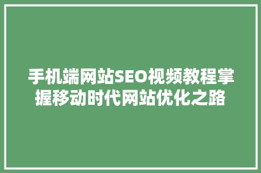 手机端网站SEO视频教程掌握移动时代网站优化之路