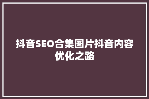 抖音SEO合集图片抖音内容优化之路