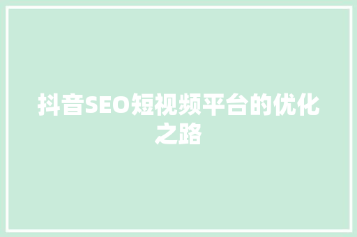 抖音SEO短视频平台的优化之路