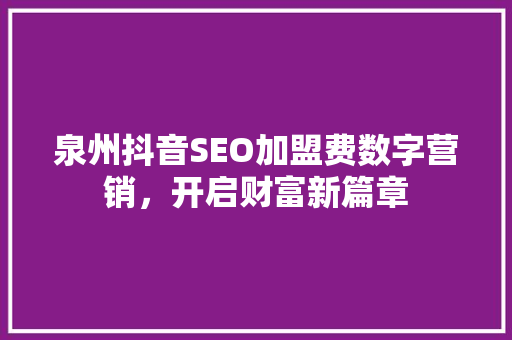 泉州抖音SEO加盟费数字营销，开启财富新篇章