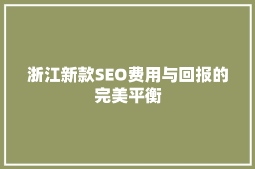 浙江新款SEO费用与回报的完美平衡
