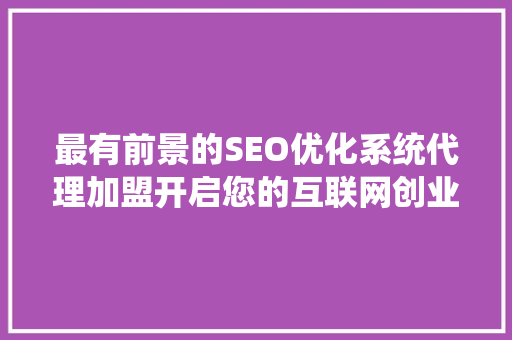 最有前景的SEO优化系统代理加盟开启您的互联网创业之路