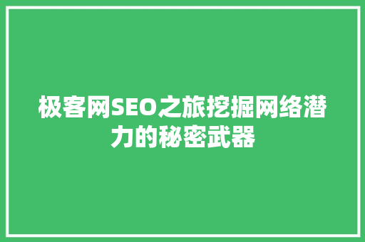 极客网SEO之旅挖掘网络潜力的秘密武器
