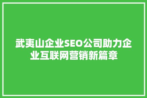 武夷山企业SEO公司助力企业互联网营销新篇章