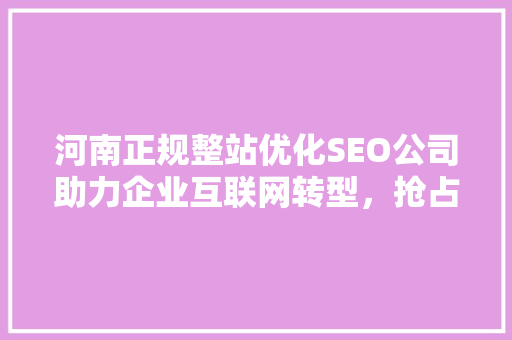 河南正规整站优化SEO公司助力企业互联网转型，抢占市场先机