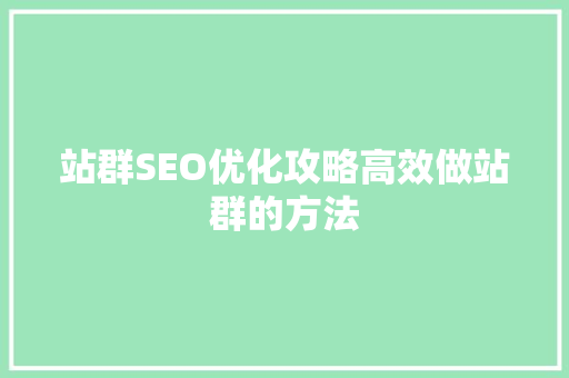 站群SEO优化攻略高效做站群的方法