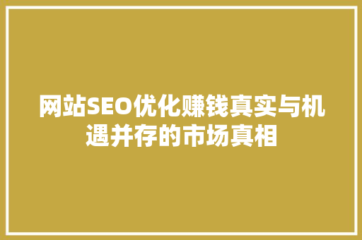 网站SEO优化赚钱真实与机遇并存的市场真相