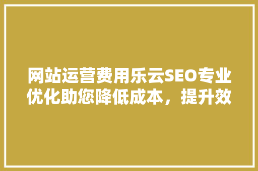网站运营费用乐云SEO专业优化助您降低成本，提升效益