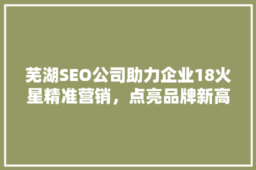 芜湖SEO公司助力企业18火星精准营销，点亮品牌新高度