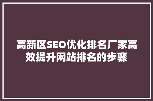高新区SEO优化排名厂家高效提升网站排名的步骤