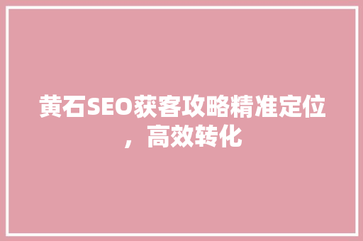 黄石SEO获客攻略精准定位，高效转化