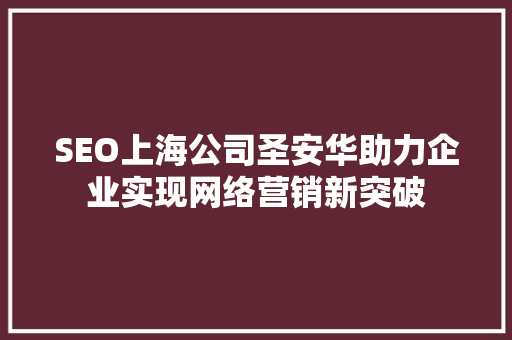 SEO上海公司圣安华助力企业实现网络营销新突破