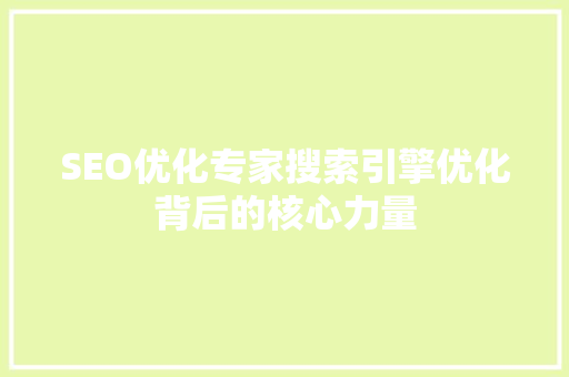 SEO优化专家搜索引擎优化背后的核心力量