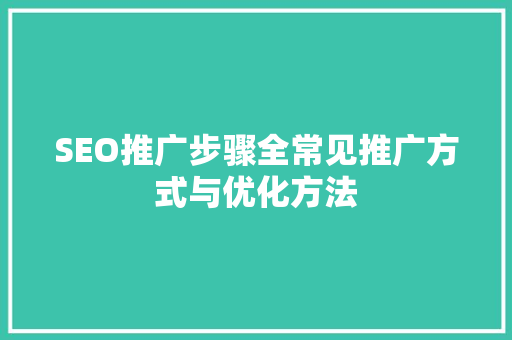 SEO推广步骤全常见推广方式与优化方法