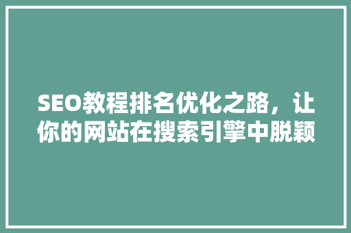 SEO教程排名优化之路，让你的网站在搜索引擎中脱颖而出