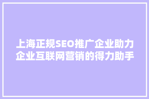 上海正规SEO推广企业助力企业互联网营销的得力助手