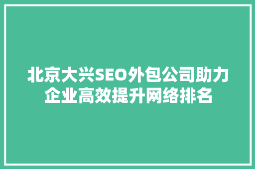 北京大兴SEO外包公司助力企业高效提升网络排名