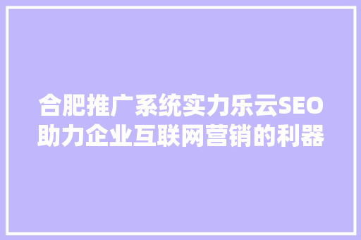 合肥推广系统实力乐云SEO助力企业互联网营销的利器