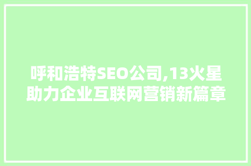 呼和浩特SEO公司,13火星助力企业互联网营销新篇章