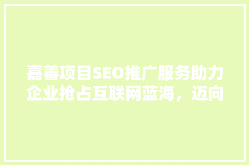 嘉善项目SEO推广服务助力企业抢占互联网蓝海，迈向成功之路
