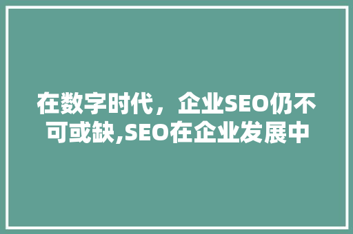 在数字时代，企业SEO仍不可或缺,SEO在企业发展中的重要作用