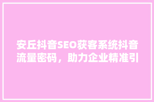 安丘抖音SEO获客系统抖音流量密码，助力企业精准引流