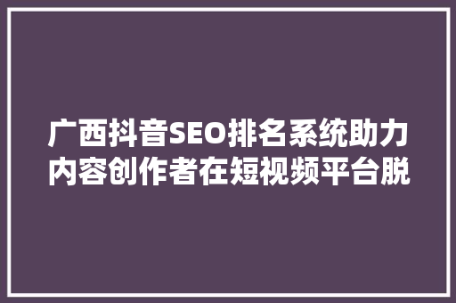 广西抖音SEO排名系统助力内容创作者在短视频平台脱颖而出