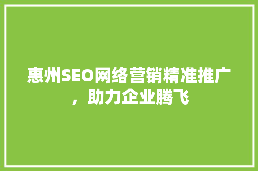 惠州SEO网络营销精准推广，助力企业腾飞