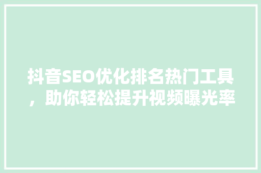 抖音SEO优化排名热门工具，助你轻松提升视频曝光率
