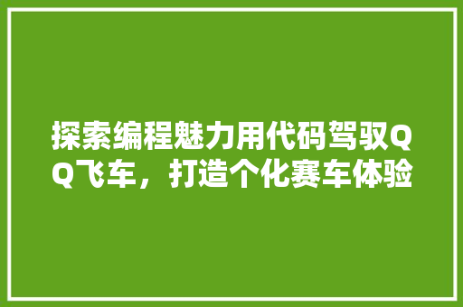 探索编程魅力用代码驾驭QQ飞车，打造个化赛车体验