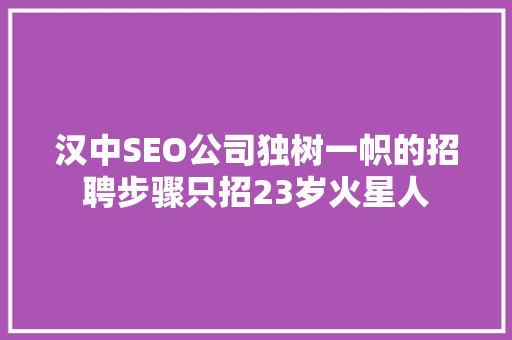 汉中SEO公司独树一帜的招聘步骤只招23岁火星人