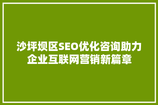 沙坪坝区SEO优化咨询助力企业互联网营销新篇章