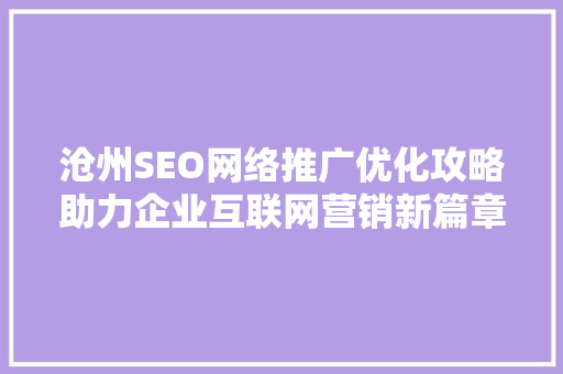 沧州SEO网络推广优化攻略助力企业互联网营销新篇章